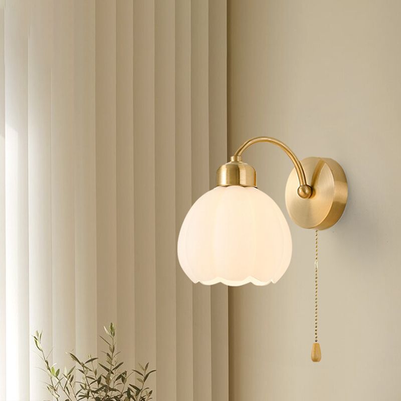 Valentina Nordic Flower Vanity Glass Metal Wall Lamp, Gold/Ivory - Neutral Decor