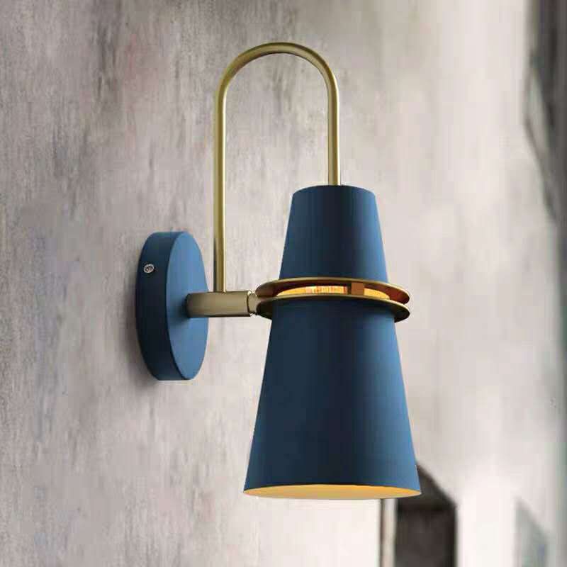 Valentina Modern Cone Metal Wall Lamp, Black/White/Blue - Neutral Decor