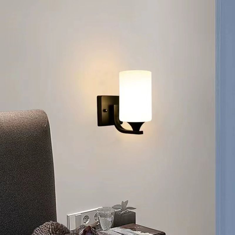 Tiffany Minimalism Cylindrical Metal Glass Art Vanity Wall Lamp, Black/Chrome - Neutral Decor