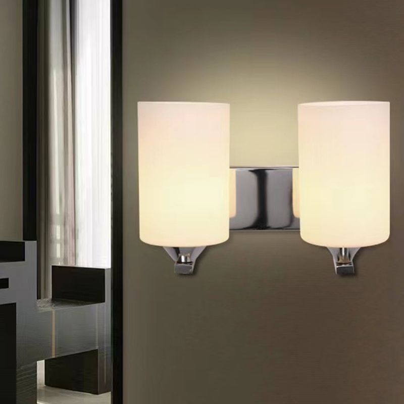 Tiffany Minimalism Cylindrical Metal Glass Art Vanity Wall Lamp, Black/Chrome - Neutral Decor