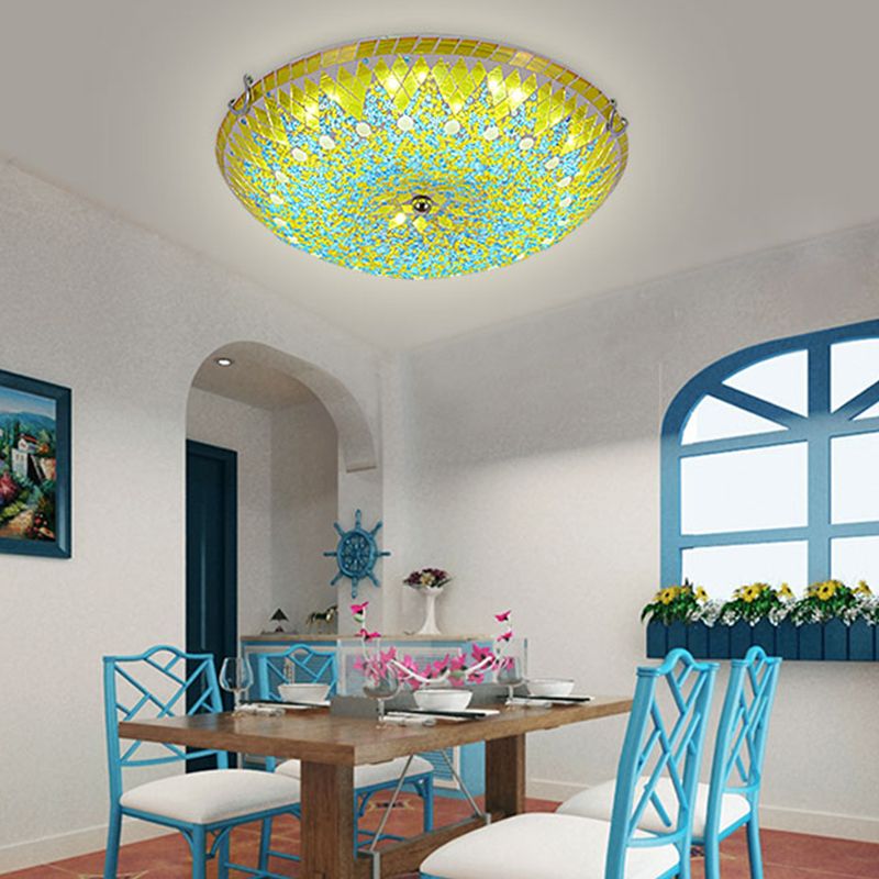 Tiffany Modern Mediterranean Glass Flush Mount Ceiling Light Blue/Yellow/White - Neutral Decor