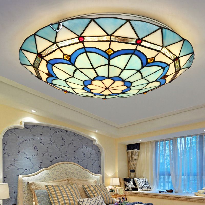 Tiffany Flush Mount Glass Colorful Ceiling Light, Bedroom - Neutral Decor