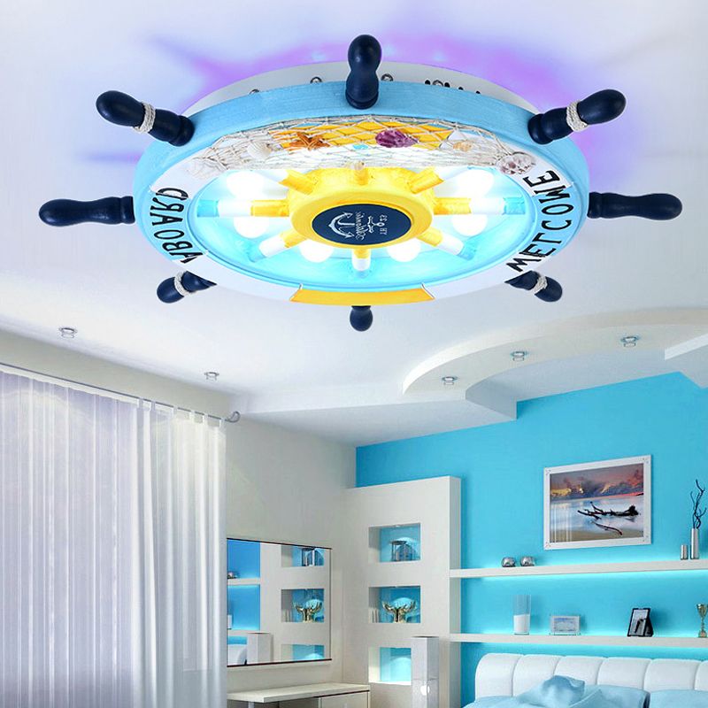 Aria Modern Rudder Metal Flush Mount Ceiling Light, White/Blue For Kids - Neutral Decor