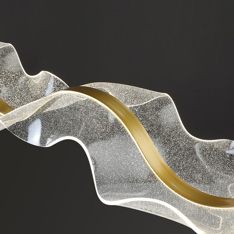 Kristy Pendant Light Designer Wave Acrylic, White/Gold, Dining Room - Neutral Decor