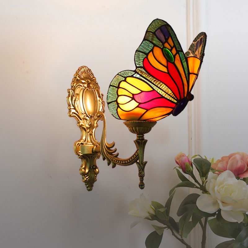 Arisha Artistic Butterfly Metal/Glass Lamps Wall, Red/Blue/Multi-Color/Light Blue - Neutral Decor