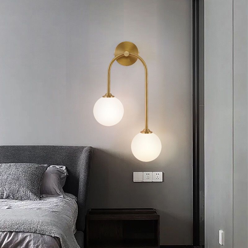Valentina Modern Arc Globe Glass Wall Lamp, Brass, Living Room - Neutral Decor