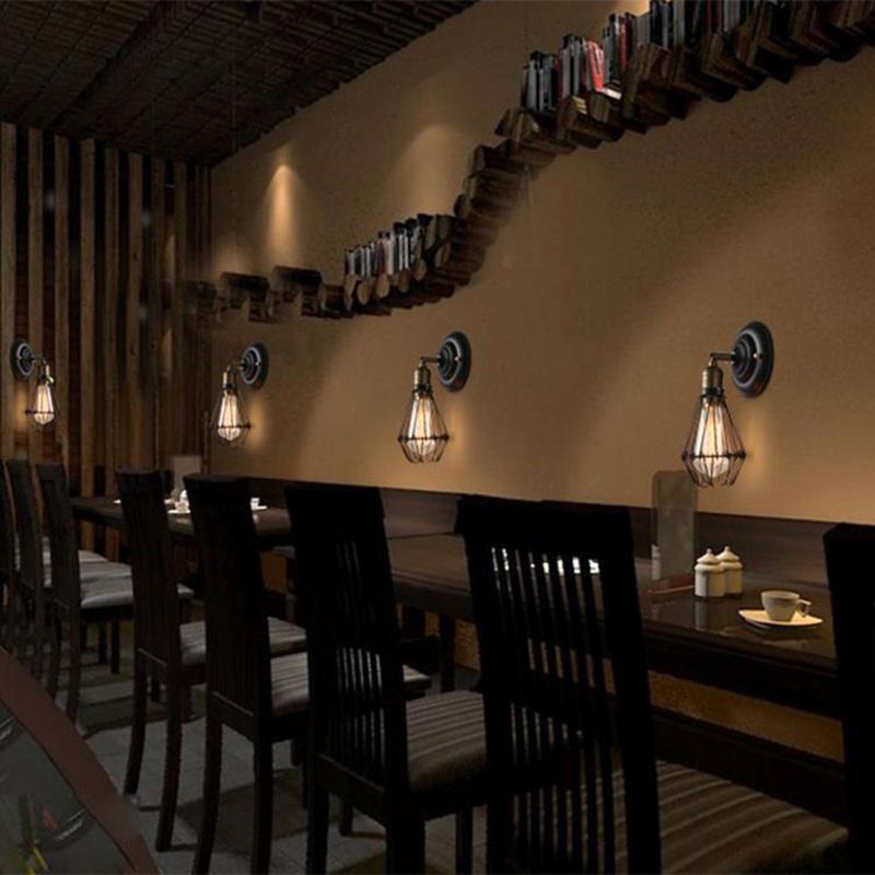 Alessio Industrial Lantern Shaped Metal Wall Lamp, Black/Rust - Neutral Decor