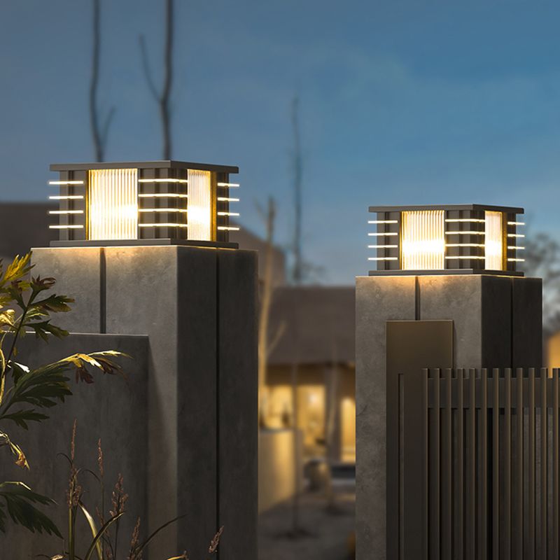 Ray Modern Square Metal Acrylic Glass Outdoor Solar Floor Lamps, Black - Neutral Decor