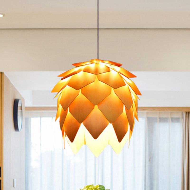 Muto Designer Pinecone Shape Wood Pendant Light - Neutral Decor