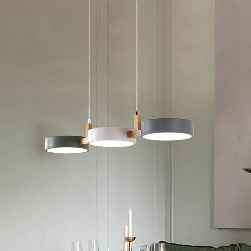 Aira Metal & Wood 3 Heads Circular LED Pendant Light - Neutral Decor