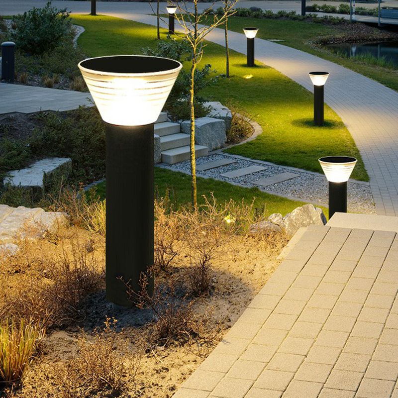 Ray Modern Conical Solar Outdoor Bollard Light, Black - Neutral Decor