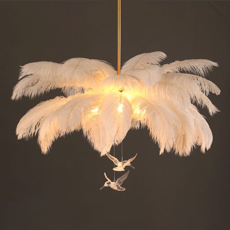 O'Moore Ostrich Contemporary Elegant Feather Chandelier, White - Neutral Decor