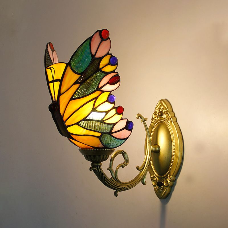Arisha Artistic Butterfly Metal/Glass Lamps Wall, Red/Blue/Multi-Color/Light Blue - Neutral Decor