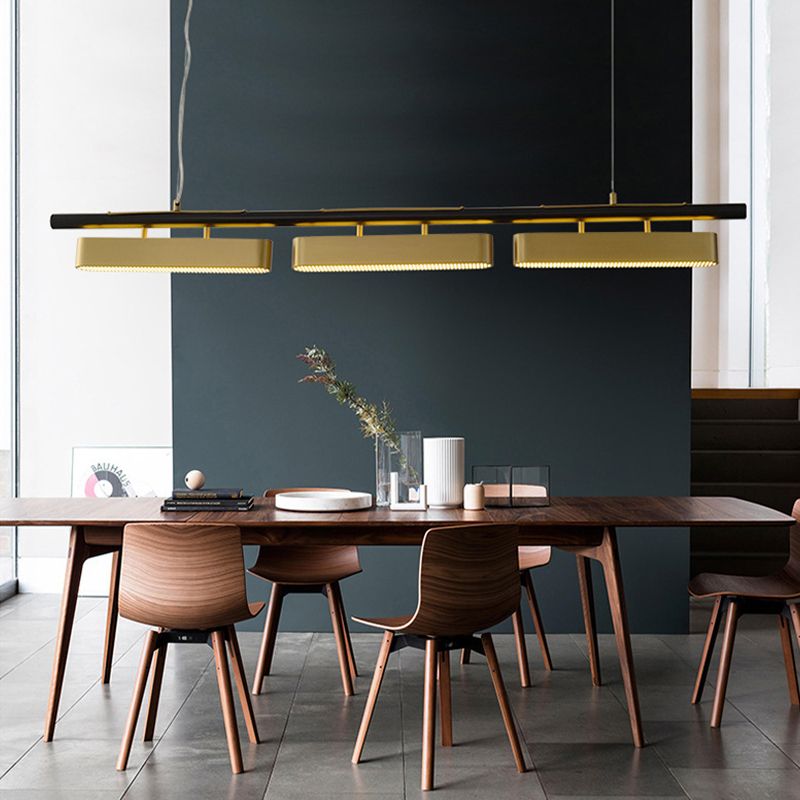 Arisha Pendant Light Rectangular Modern, Metal, Black/Brass, Office - Neutral Decor