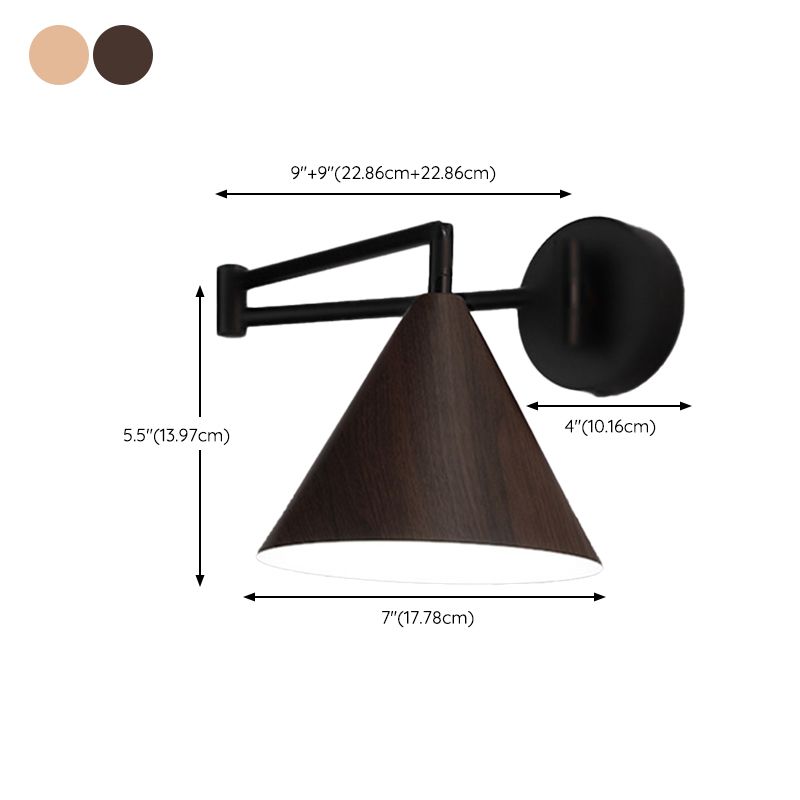 Muto Cone Shaped Adjustable Wall Lamp, Metal/Wood, Bedroom - Neutral Decor
