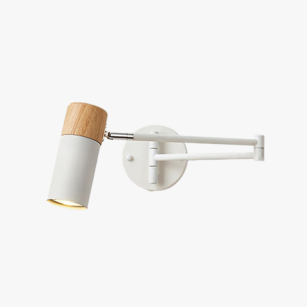 Muto Nordic Can Shaped Adjustable Wall Lamp, Metal/Wood, White - Neutral Decor