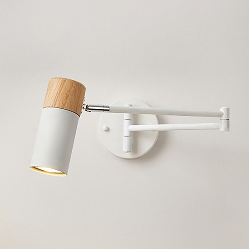 Muto Nordic Can Shaped Adjustable Wall Lamp, Metal/Wood, White - Neutral Decor