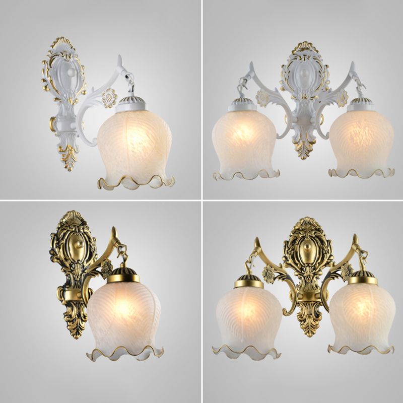 Arisha Vintage Flower shape Metal&Glass Modern Wall Lamp, White/Bronze - Neutral Decor