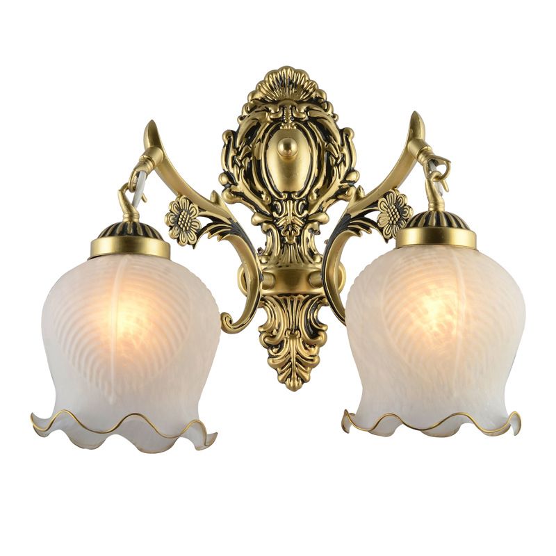 Arisha Vintage Flower shape Metal&Glass Modern Wall Lamp, White/Bronze - Neutral Decor