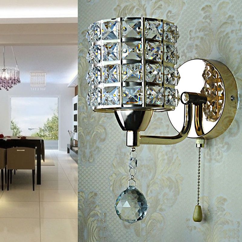 Kristy Vintage Cylinder Metal Bedside Wall Lamp, Gold/Chrome - Neutral Decor