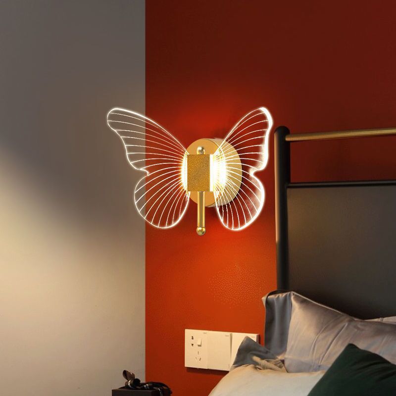 Arisha Cute Butterfly Metal Wall Lamp, Gold - Neutral Decor