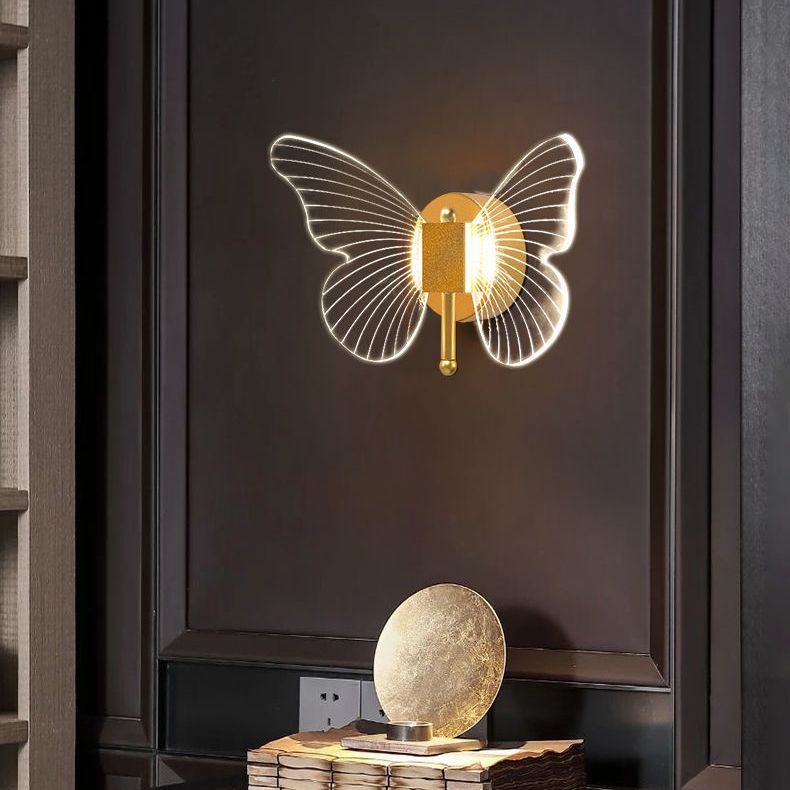 Arisha Cute Butterfly Metal Wall Lamp, Gold - Neutral Decor