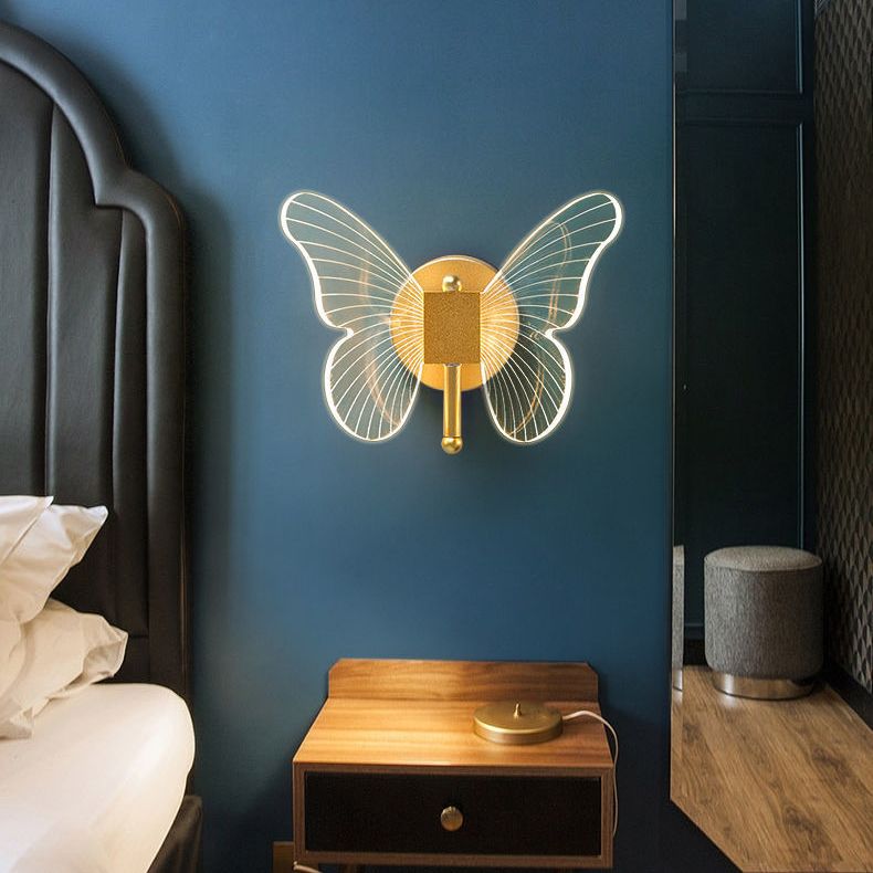 Arisha Cute Butterfly Metal Wall Lamp, Gold - Neutral Decor