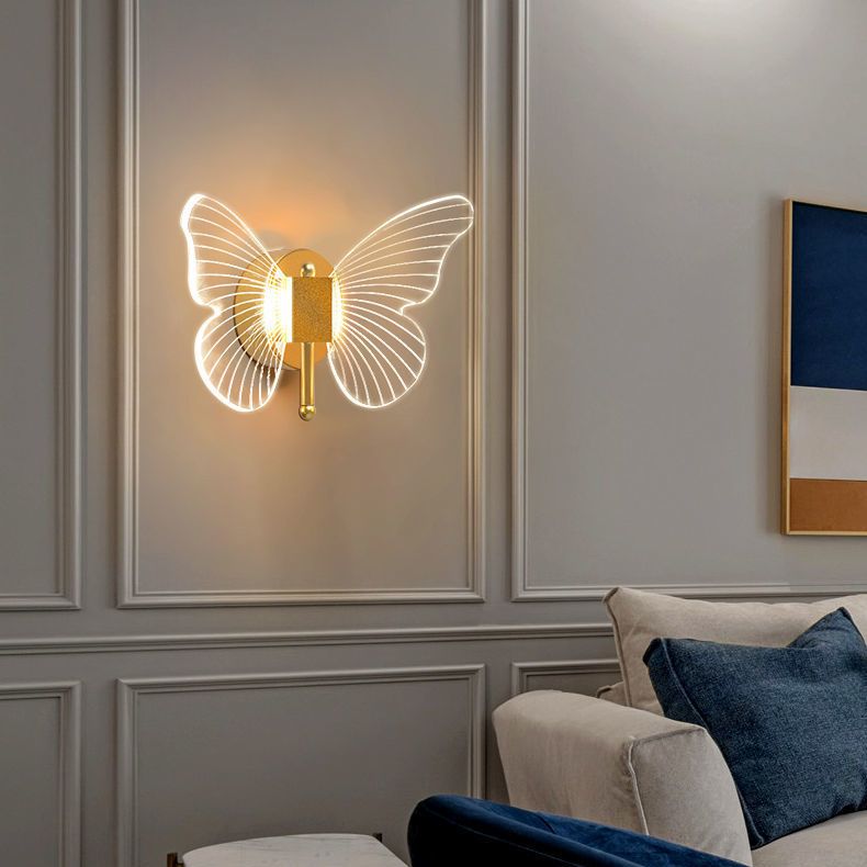 Arisha Cute Butterfly Metal Wall Lamp, Gold - Neutral Decor
