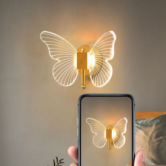 Arisha Cute Butterfly Metal Wall Lamp, Gold - Neutral Decor