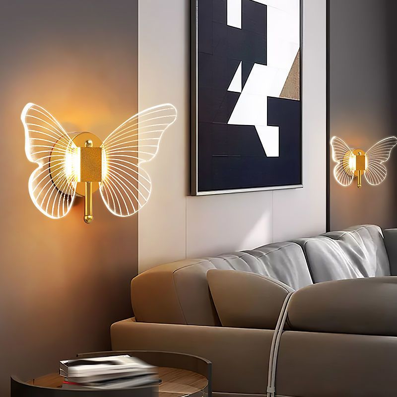 Arisha Cute Butterfly Metal Wall Lamp, Gold - Neutral Decor