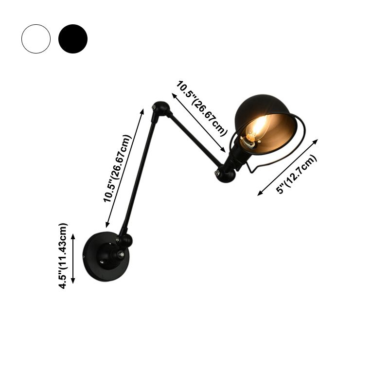 Epoch Wall Lamp Dome Modern, Metal Arm Adjustable, Black/White, Bedroom - Neutral Decor