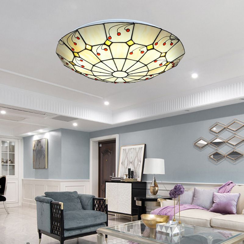 Tiffany Rustic Glass Flush Mount Ceiling Light, White, Kitchen - Neutral Decor