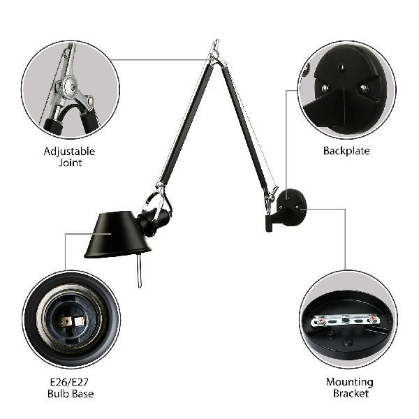 Epoch Modern Simple Adjustable Wall Lamp, Black/Chrome, Bedroom - Neutral Decor