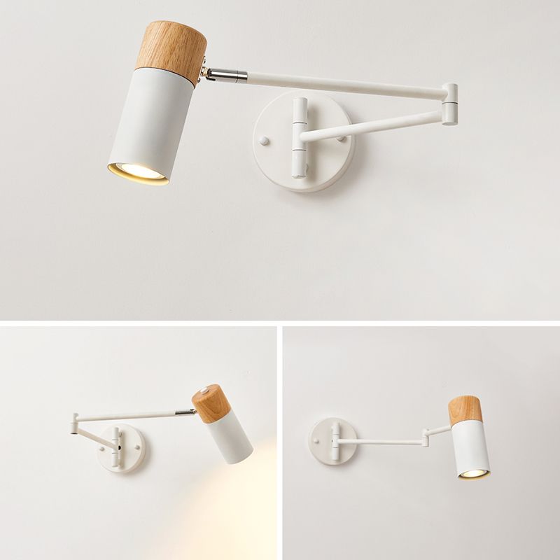 Muto Nordic Can Shaped Adjustable Wall Lamp, Metal/Wood, White - Neutral Decor