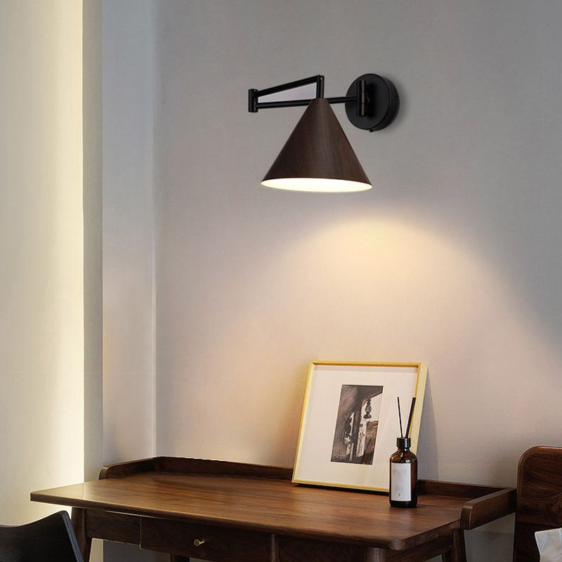 Muto Cone Shaped Adjustable Wall Lamp, Metal/Wood, Bedroom - Neutral Decor