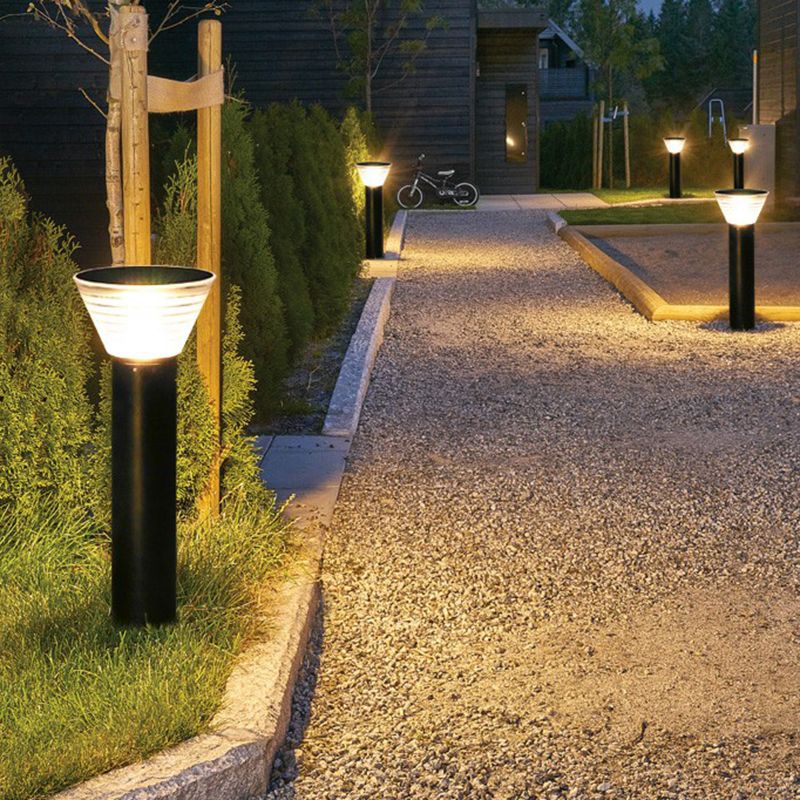 Ray Modern Conical Solar Outdoor Bollard Light, Black - Neutral Decor