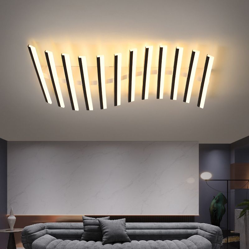 Arisha Flush Mount Ceiling Light Linear Modern,Wave Black, Living Room - Neutral Decor
