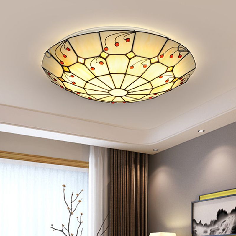 Tiffany Rustic Glass Flush Mount Ceiling Light, White, Kitchen - Neutral Decor