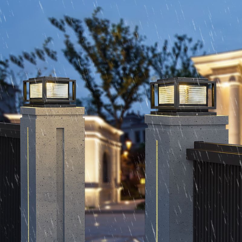Ray Contemporary LED Rectangular Metal Outdoor Lamps, Black - Neutral Decor