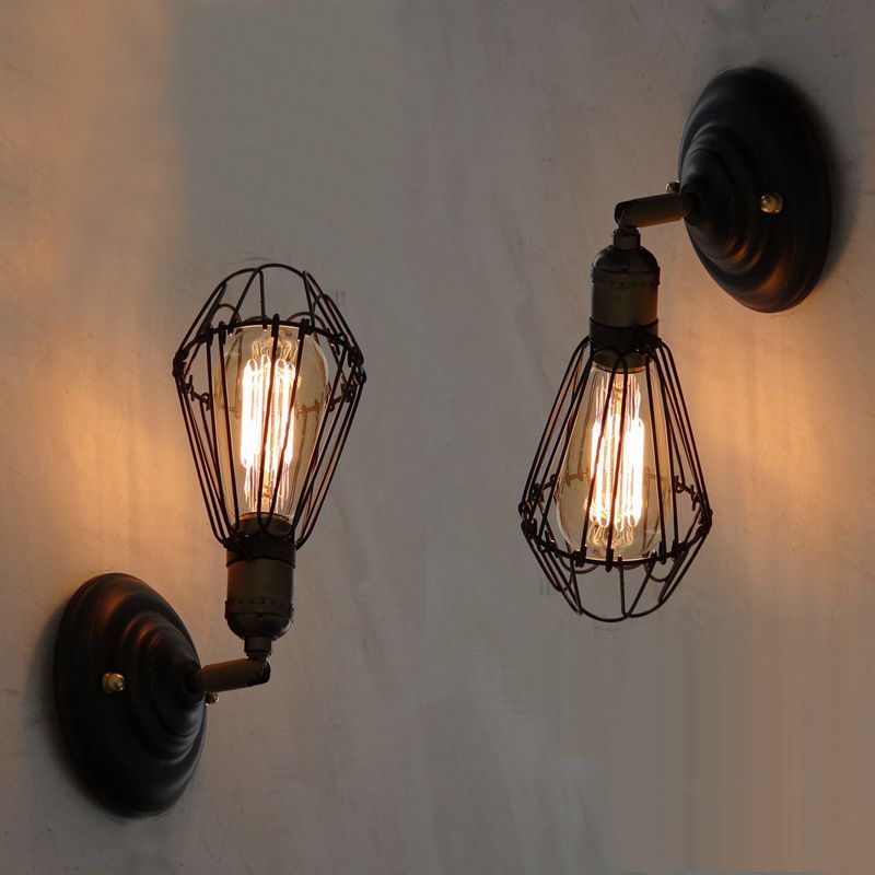 Alessio Industrial Lantern Shaped Metal Wall Lamp, Black/Rust - Neutral Decor