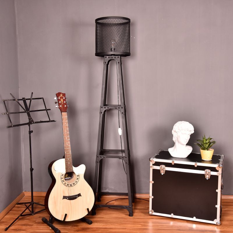 Alessio Modern Cylinder Mesh Screen Metal Floor Lamp, Black - Neutral Decor