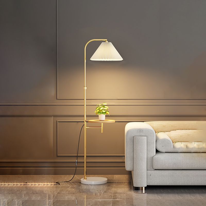 Ozawa Pleated Metal Floor Lamp With Shelves,Gold-Black/Gold - Neutral Decor