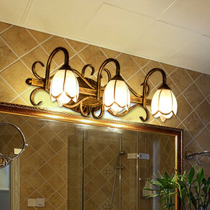 Arisha Antique Brass Flower Mirror Front Vanity Wall Lamp - Neutral Decor