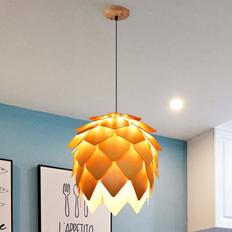 Muto Designer Pinecone Shape Wood Pendant Light - Neutral Decor