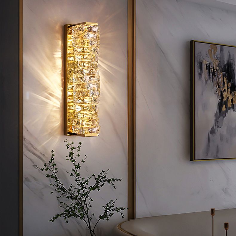 Kristy Modern Rectangular Vanity Metal Crystal LED Wall Lamp - Neutral Decor