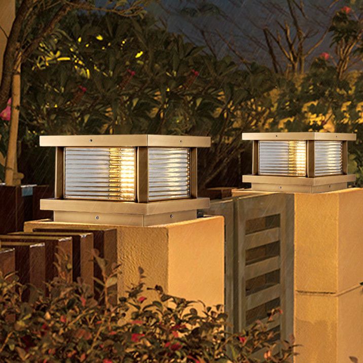 Ray Modern Rectangular Metal Outdoor Solar Lamp, Black/ Brass/Bronze - Neutral Decor