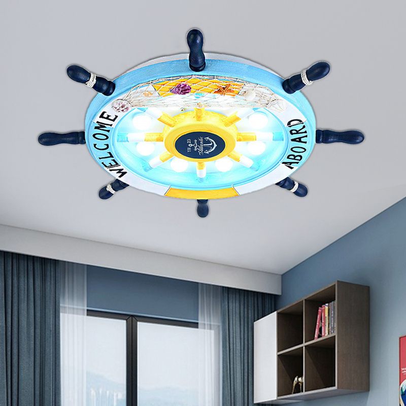 Aria Modern Rudder Metal Flush Mount Ceiling Light, White/Blue For Kids - Neutral Decor