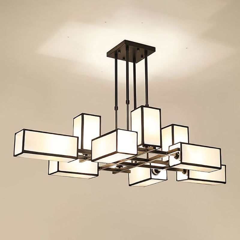 Arisha Pendant Light Square Retro, Metal/Fabric, Black/Gold, Living Room - Neutral Decor