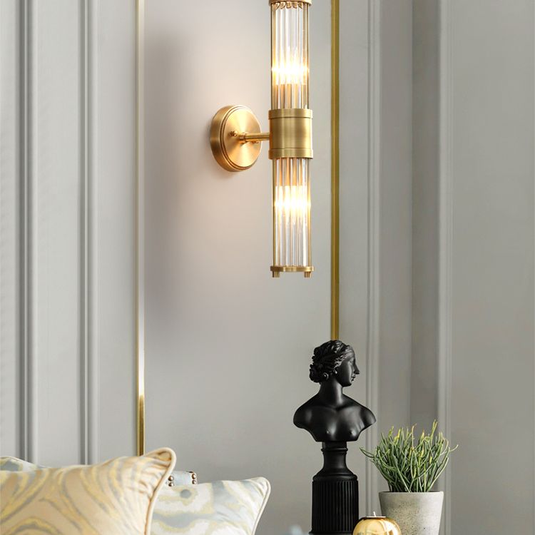 Kristy American Cylindrical Elegant Gold Glass/Metal Vanity Wall Lamp - Neutral Decor