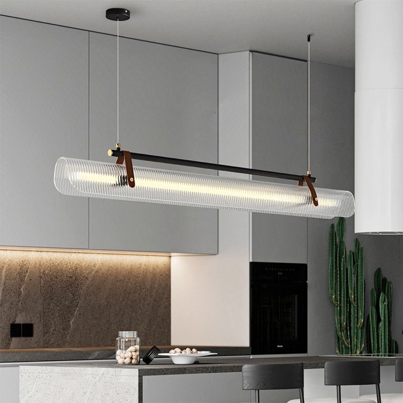 Arisha Pendant Light Linear Modern, Acrylic/Metal, Black/Gold, Study - Neutral Decor